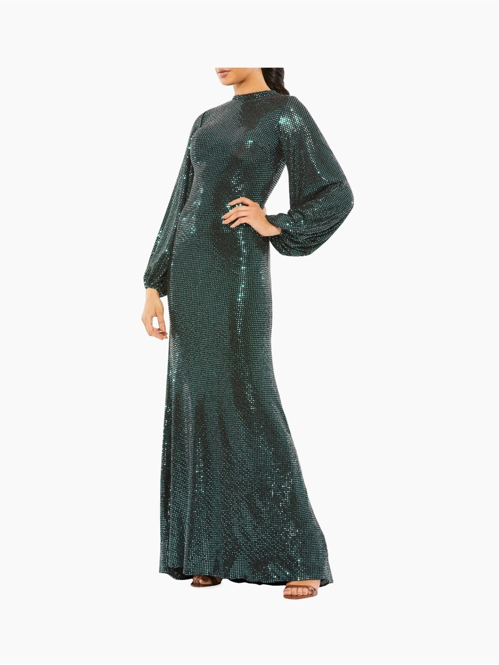 NWT Mac Duggal Ieena Sequined Bishop-Sleeve Gown Size 10 and 14 NWT Bottle Green